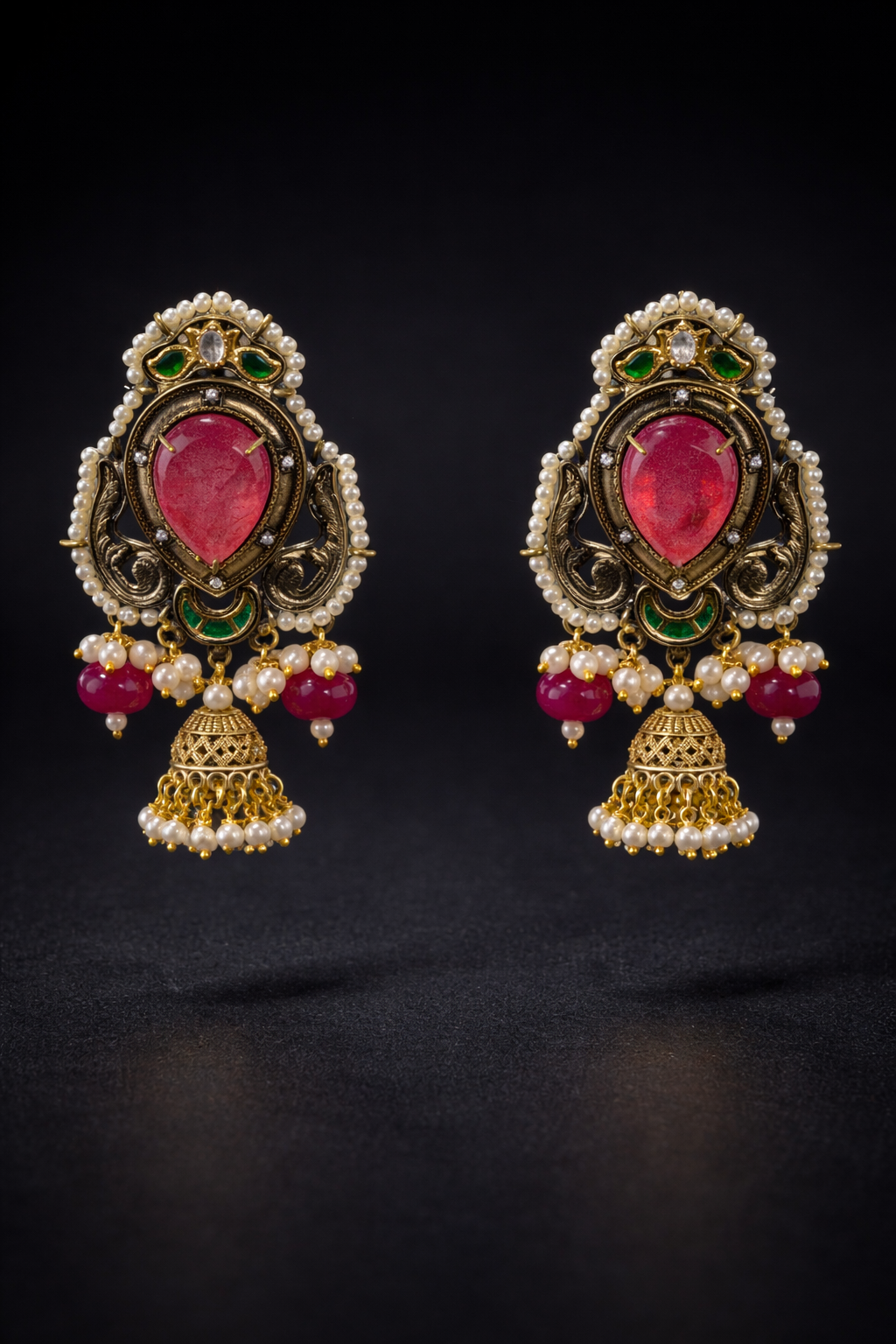 Rajwada Ruby Jhumka Earrings – Kundan Pearl Statement Earrings