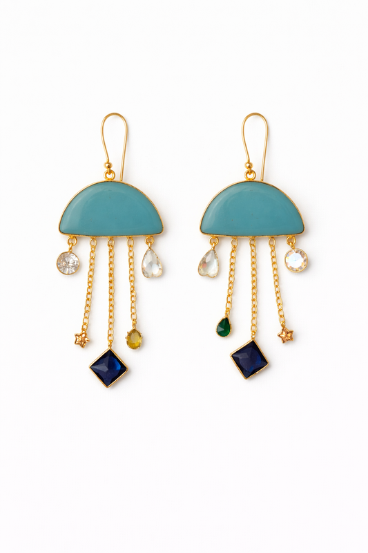 Celestial Cascade Earrings – Turquoise &amp; Sapphire Charm Drops