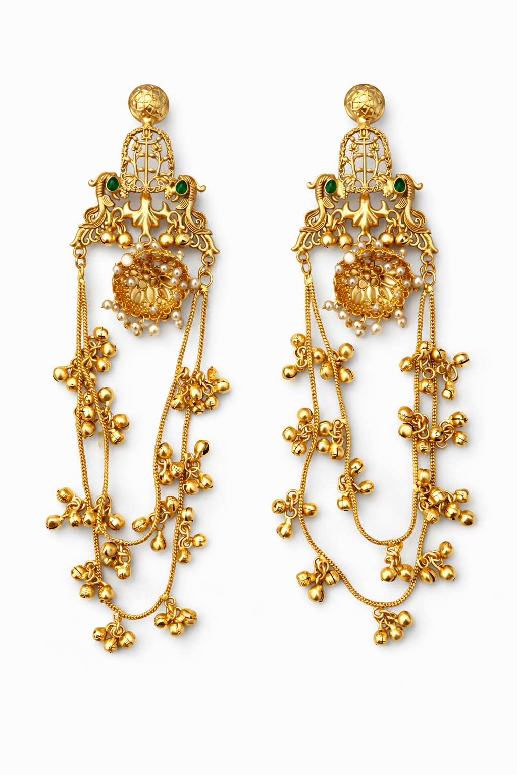 Rajsi Ghungroo Cascade Earrings – Heritage Gold Statement Earrings