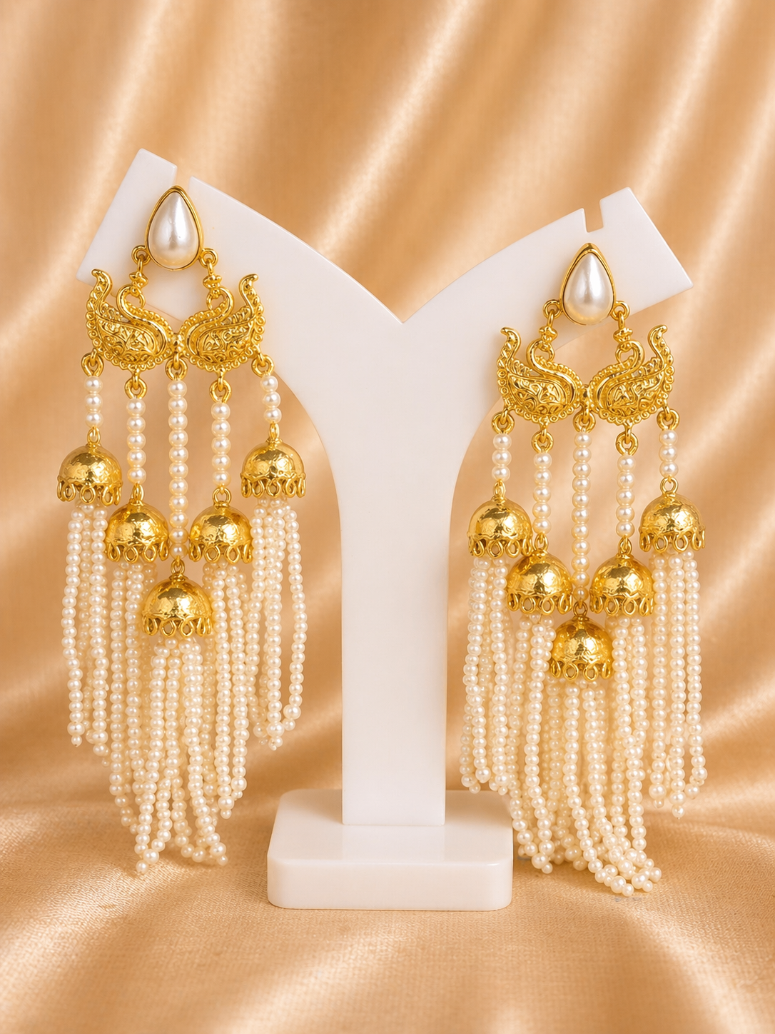 Pearl Swan Cascade Statement Earrings