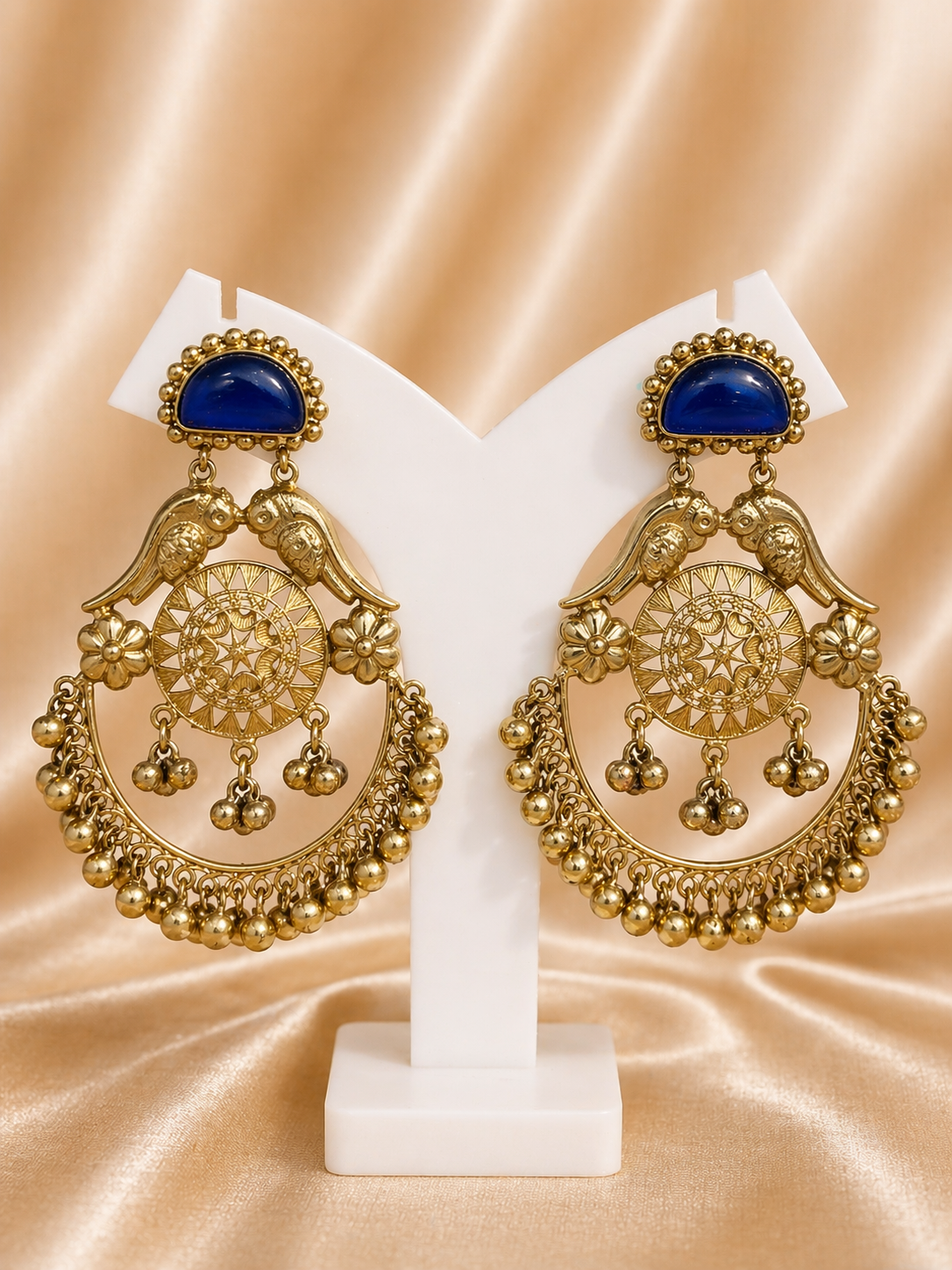 Royal Blue Parrot Chandbali Earrings