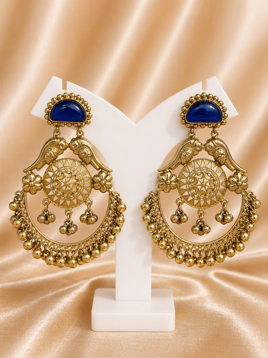 Royal Blue Parrot Chandbali Earrings