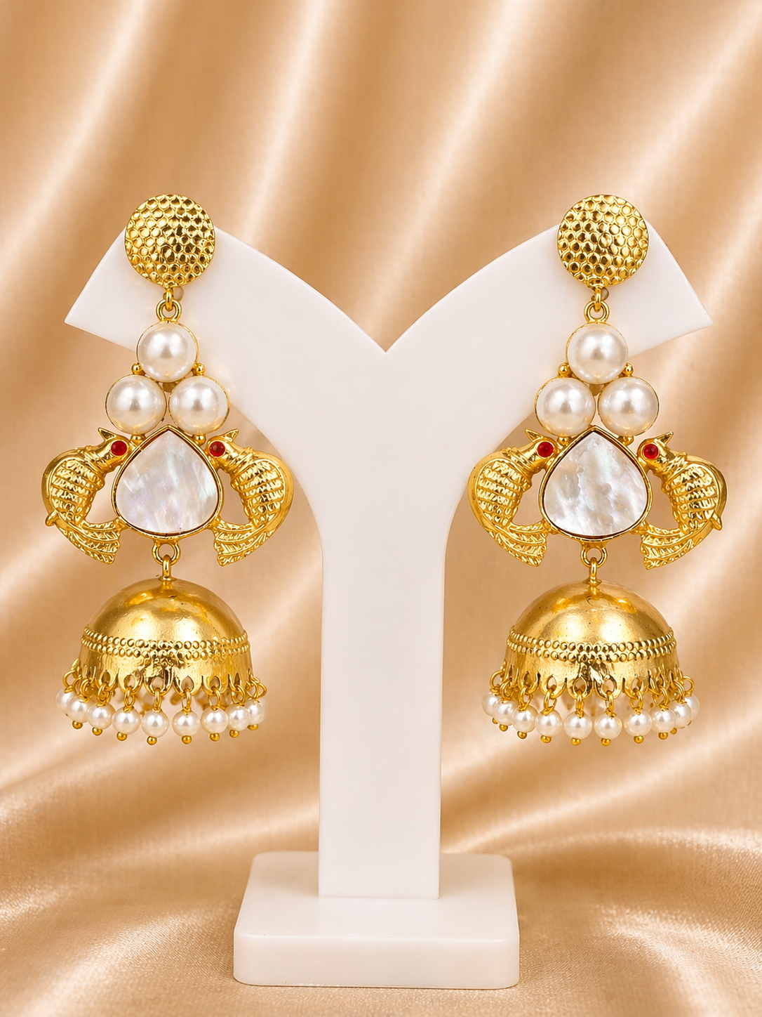 Pearl &amp; Peacock Jhumka Earrings