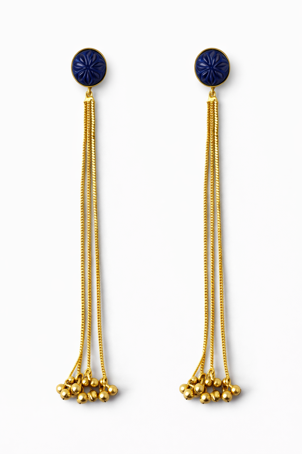 Midnight Blue Tassel Drop Earrings