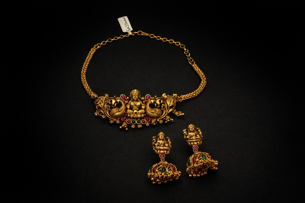 Lakshmi Peacock Temple Necklace Set