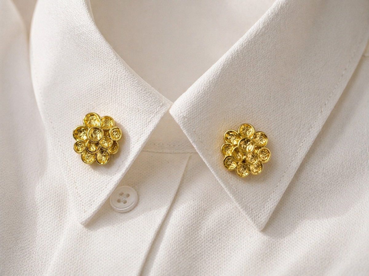 Golden Blossom Collar Brooch Set – Vintage Floral Lapel Pins