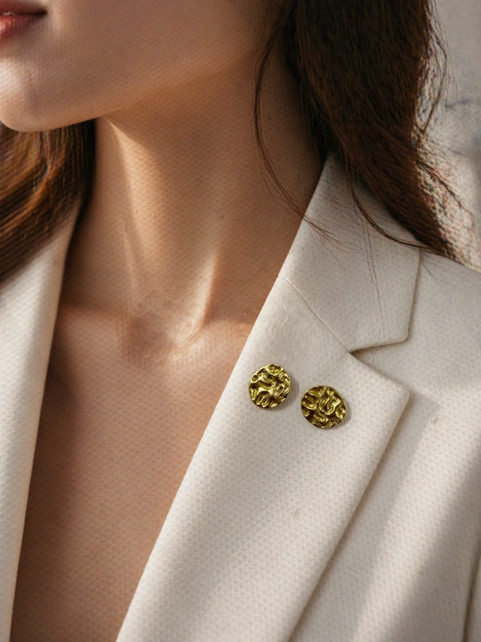 Molten Gold Collar Brooch Set – Textured Statement Lapel Pins