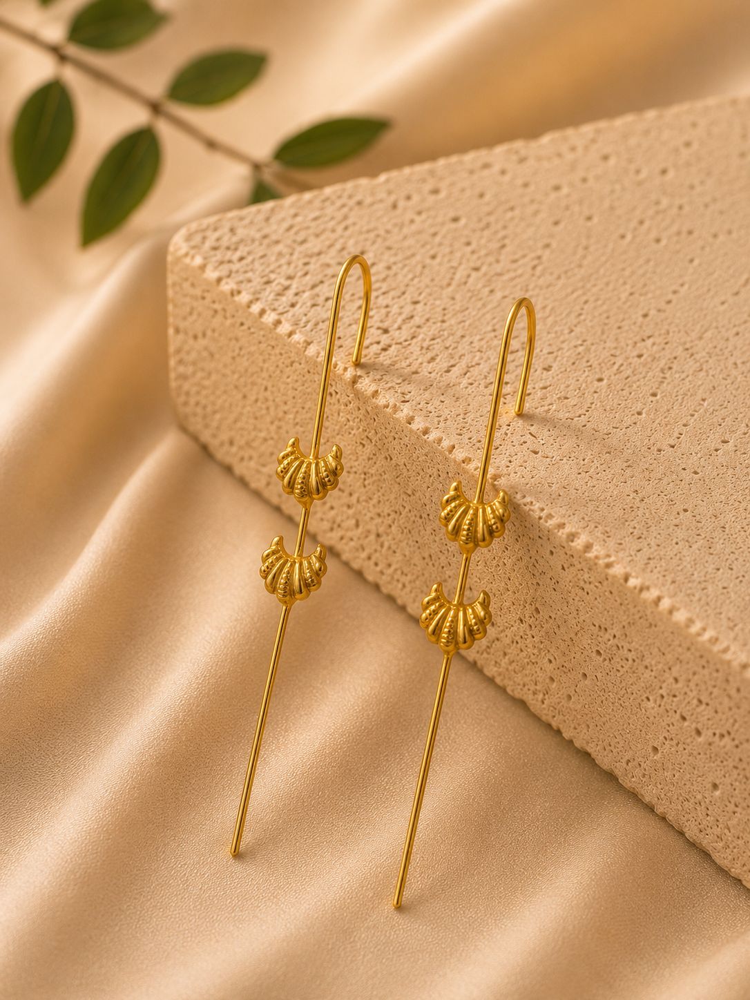 Golden Seashell Threader Earcuff – Coastal Long Drop Ear Chain