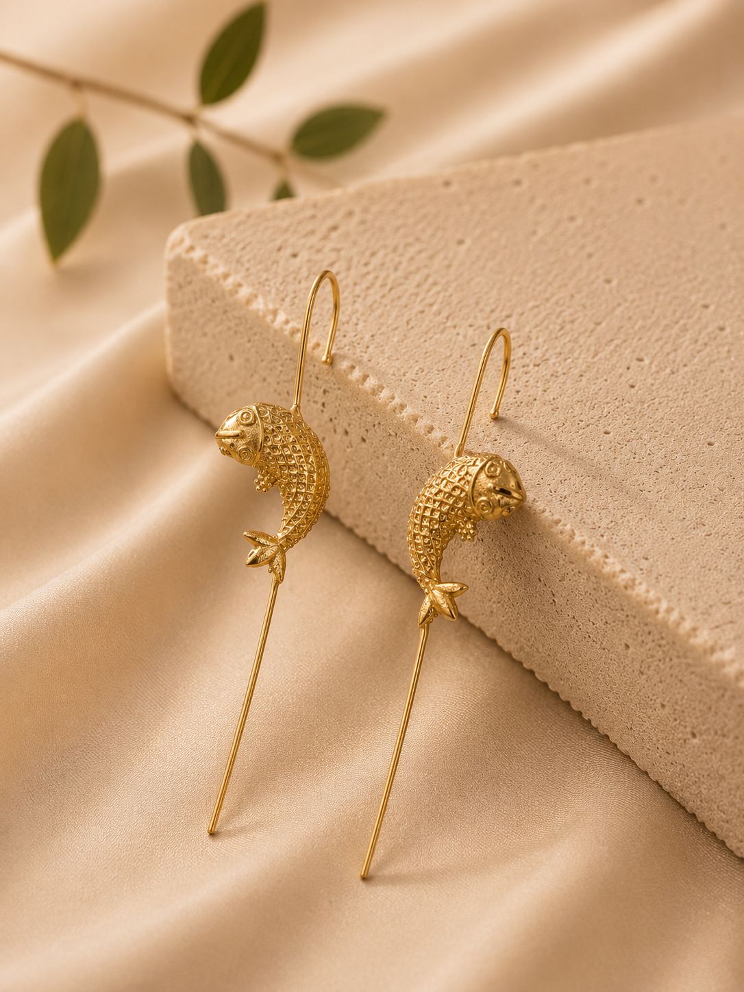 Golden Koi Threader Earcuff – Fish Motif Long Drop Ear Chain