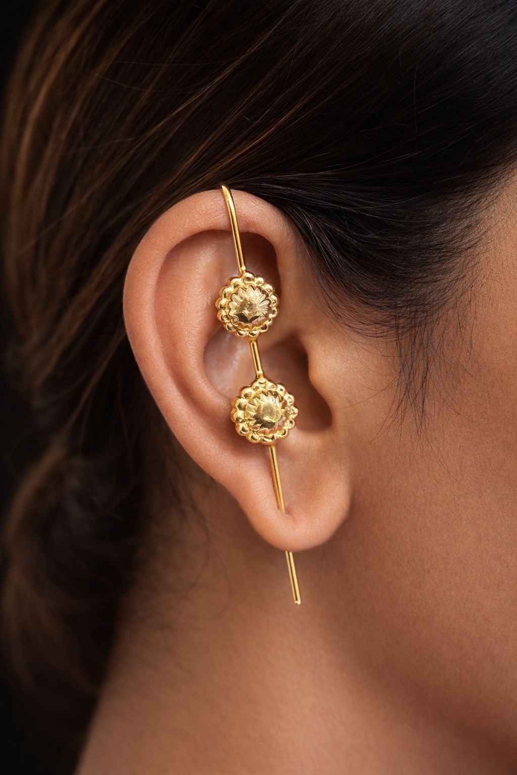 Double Floral Gold Ear Cuff